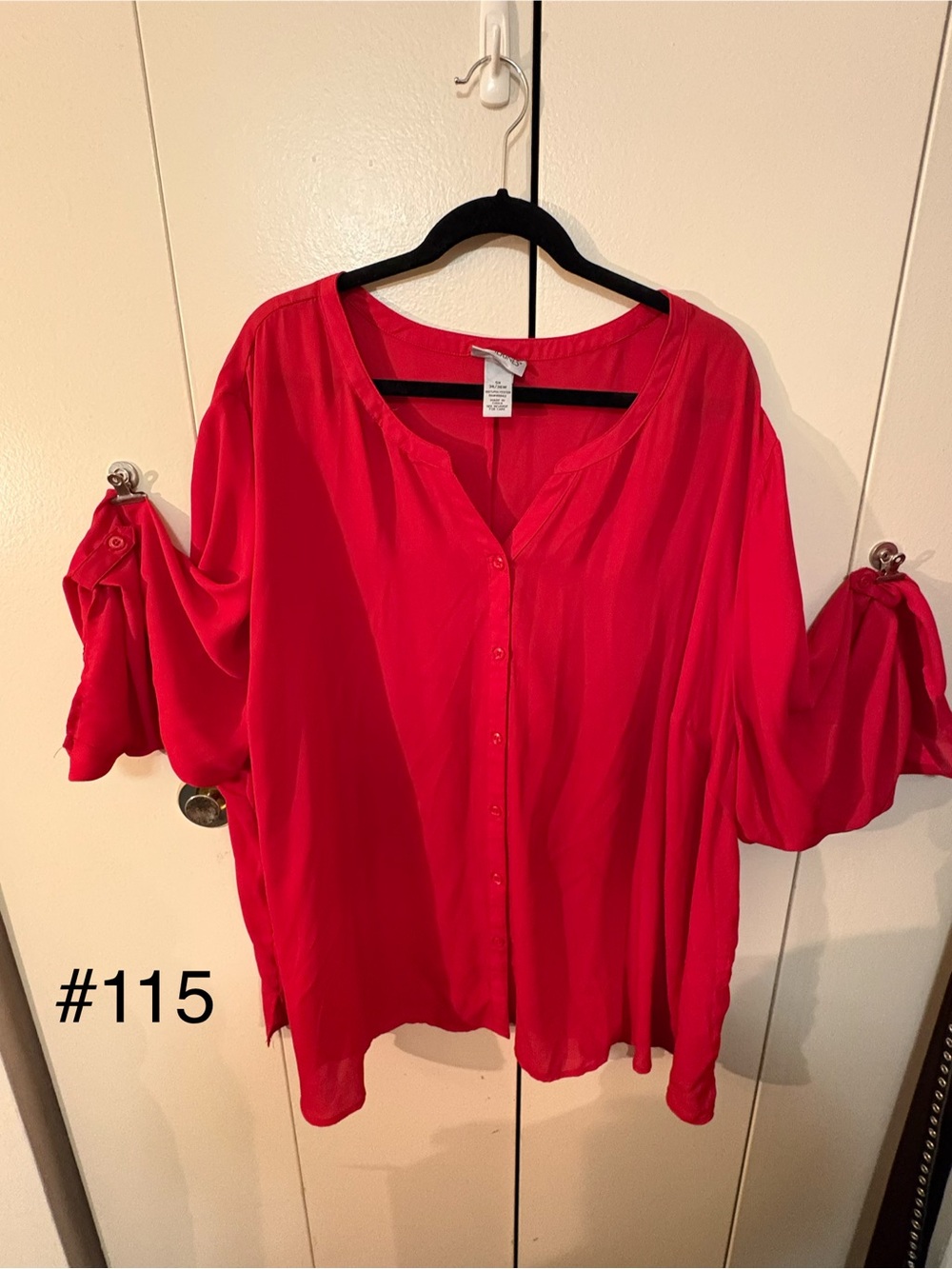 Catherines Bright Red Button-Front Blouse